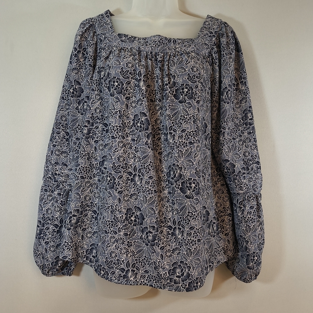 Lauren Conrad Women's Long Sleeve Floral Square Neck Blouse, Size M